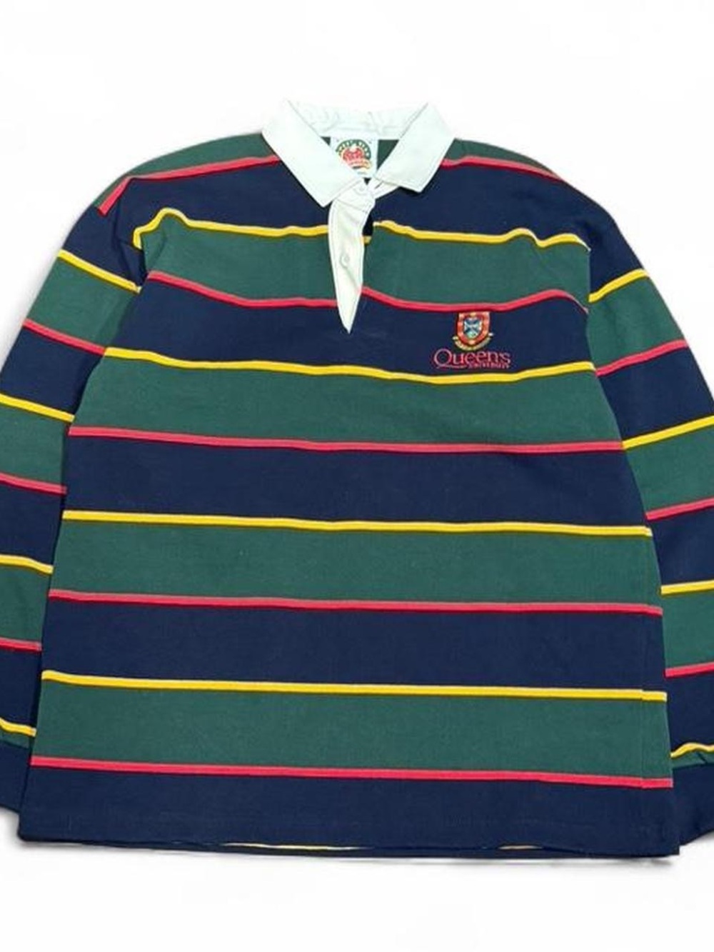 Y2K Barbarian Queens University Deadstock Rugby Striped Polo Shirt